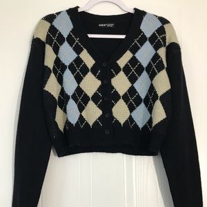 Drop Shoulder Argyle Crop Cardigan